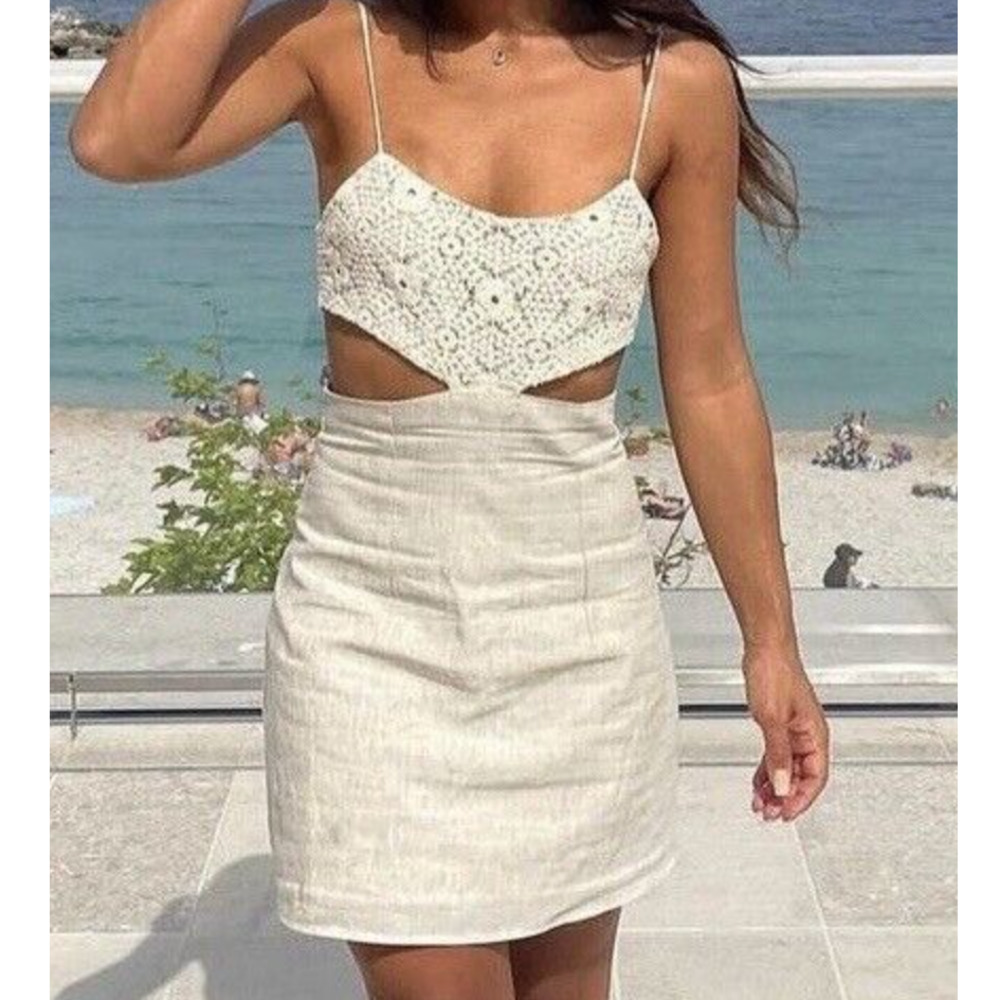 Zara Crochet Cut Out Dress Neutral